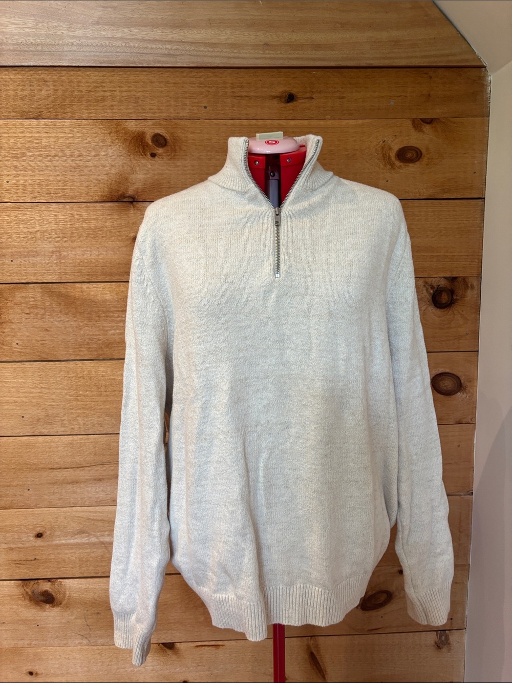 Men's Half-Zip Mock Neck Sweater in Off-White